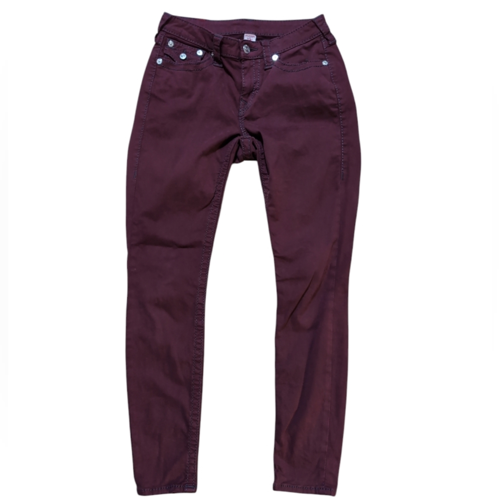 True Religion skinny burgundy jeans pants, women's 28, great back pocket